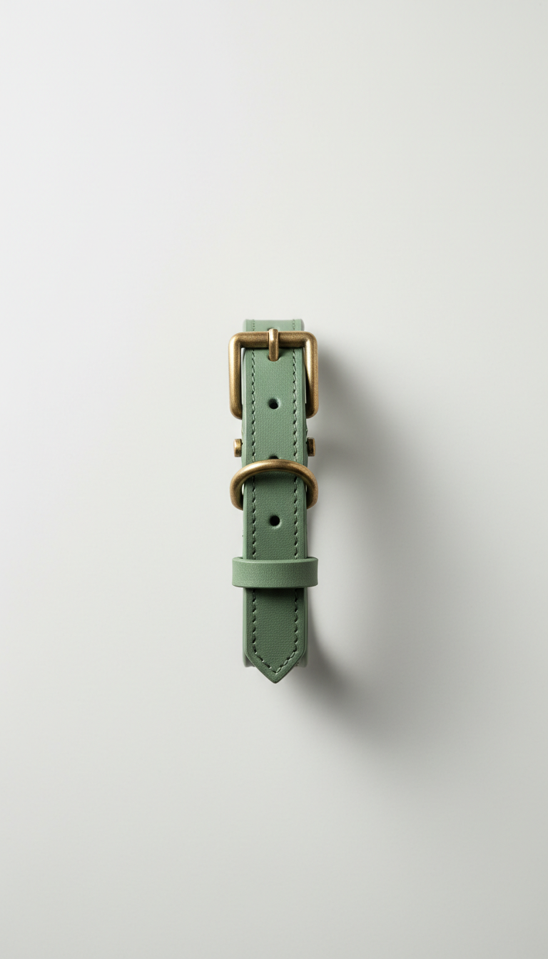 Ash Green Leather Dog Collar
