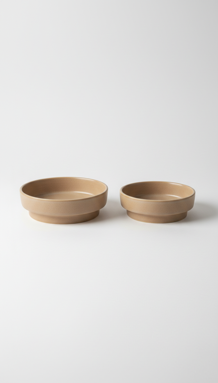 Warm Taupe Ceramic Pet Bowl Set